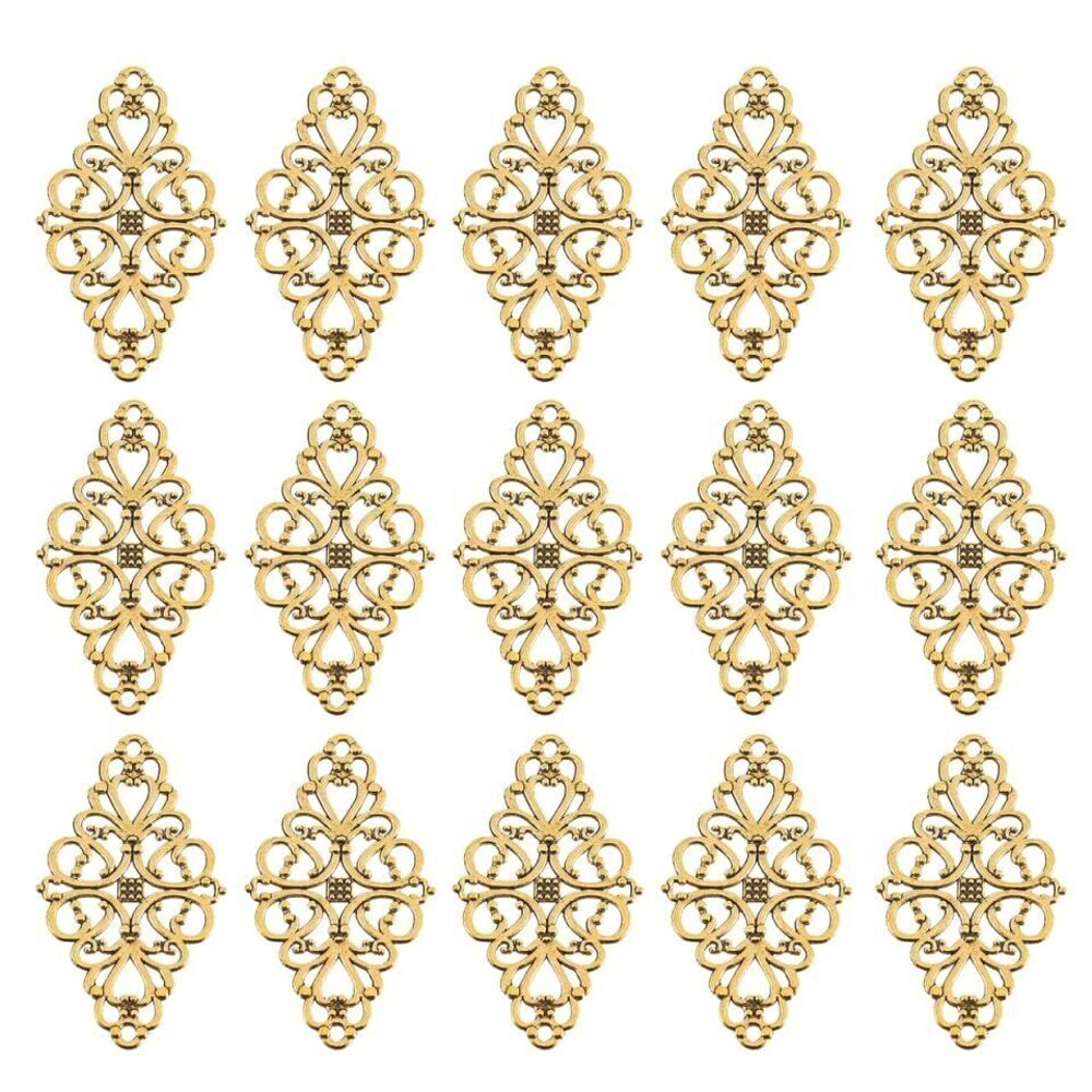 7796 40pcs Alloy Rhombus Filigree Charms - Golden Metal Embellishments